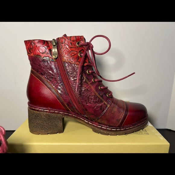 L'Artiste by Spring Step Leather Boots Fallinluv Bordeaux Size EU 38/US 7.5-8 - Picture 3 of 16